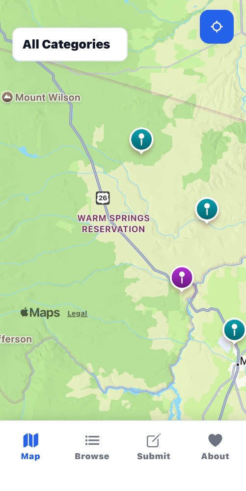 Tribal Goods Trail discovery map screen